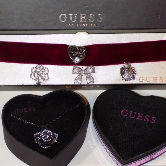Lot 2 New Guess Interchangeable Brooch Choker & Crystal Flower Necklace Bundle - Picture 15 of 15